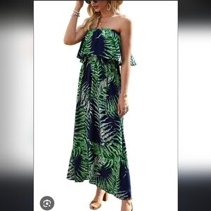 Tropical Green and Blue Maxi Dress